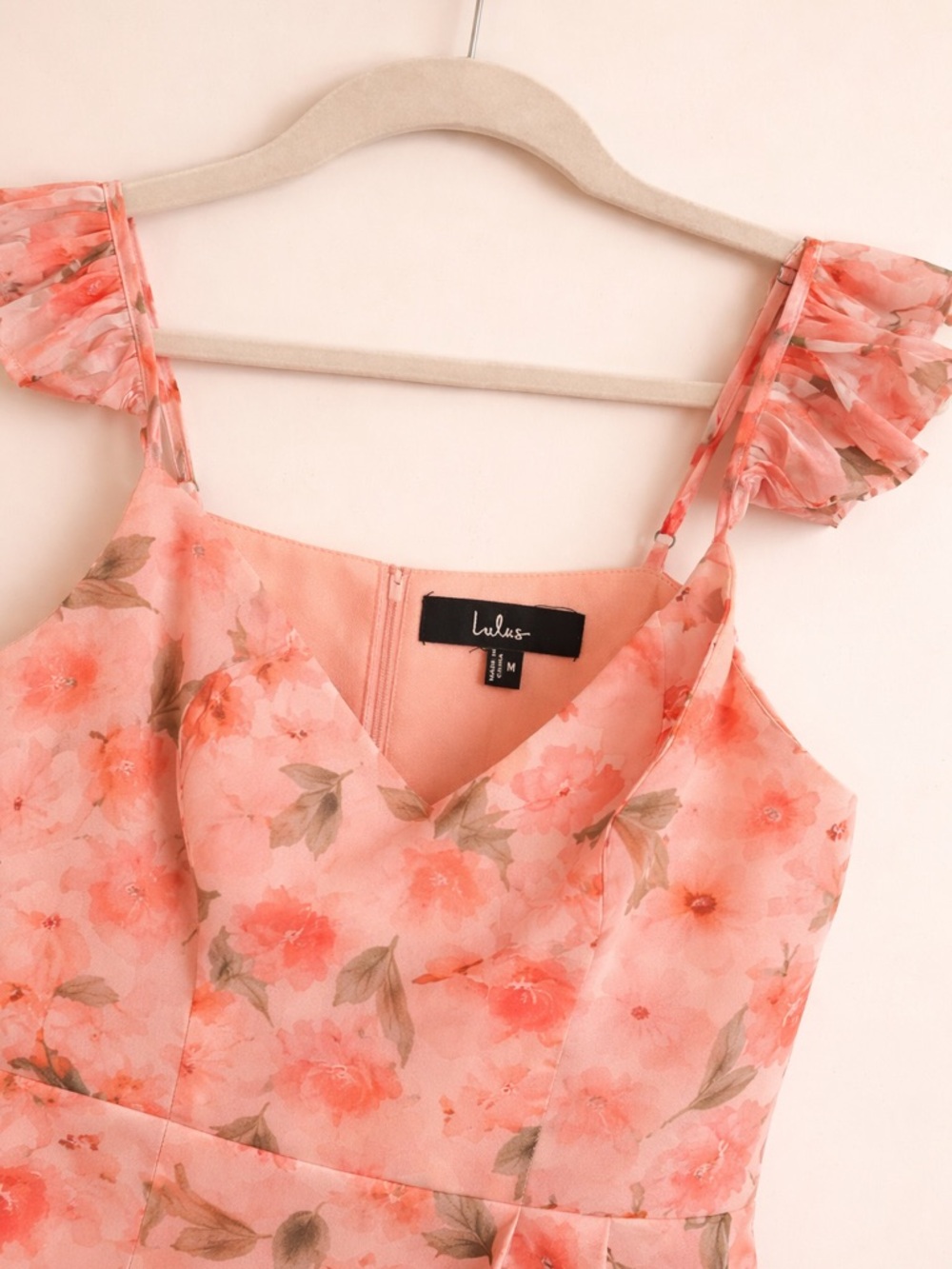 Lulus Darling Glow Peach Pink Floral Ruffled High-Low Maxi Dress - Picture 2 of 4